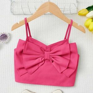 SHEIN Tween girl solid color short length top with large bwonknot on the front